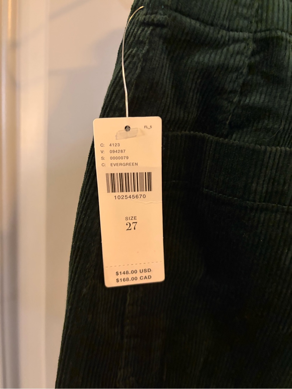 Anthropologie Maeve Colette Full Length Corduroy Pants Evergreen NWT Sz 27 - Picture 4 of 6
